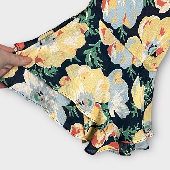 NWT CHAPS Georgette Ruffle Sleeve Peasant Blouse Yellow & Navy Floral Size 2X - Picture 4 of 8